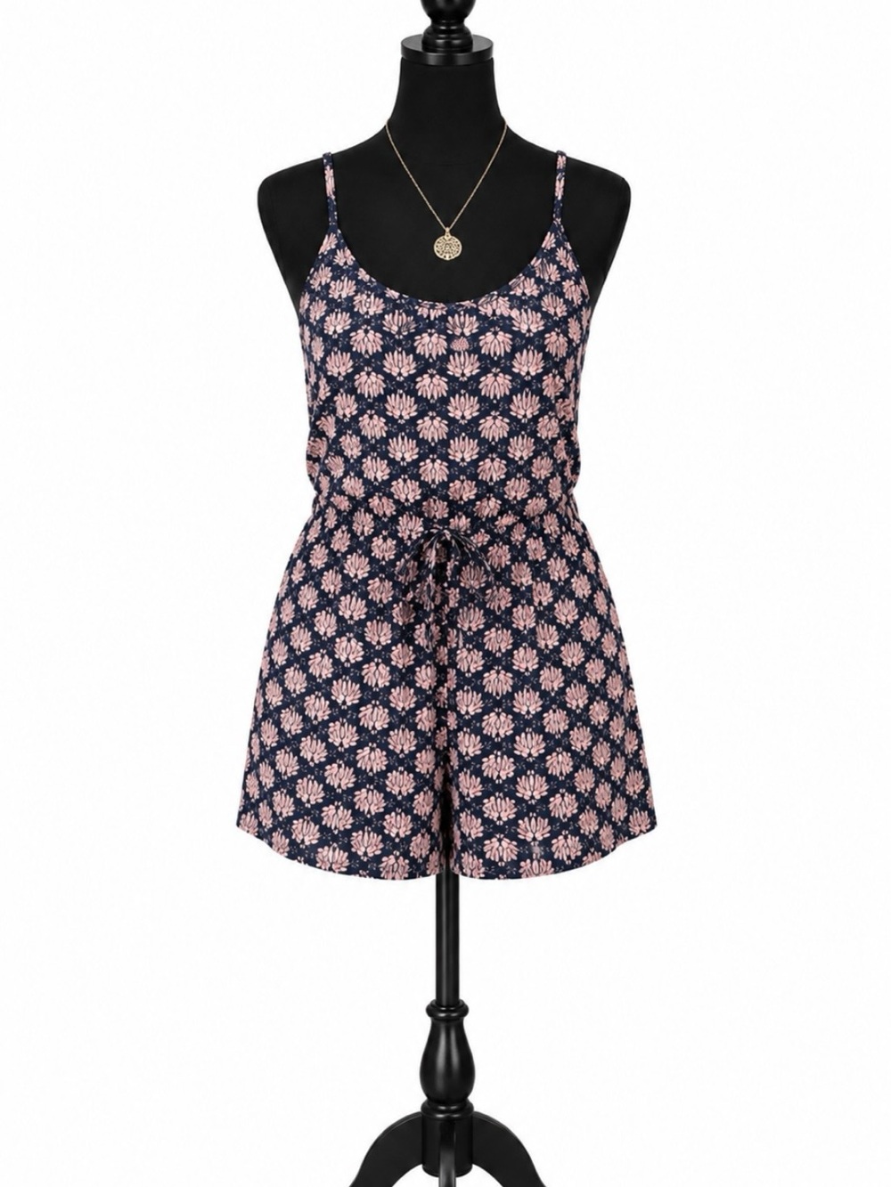 H&M Navy Floral Romper with Blush Print
